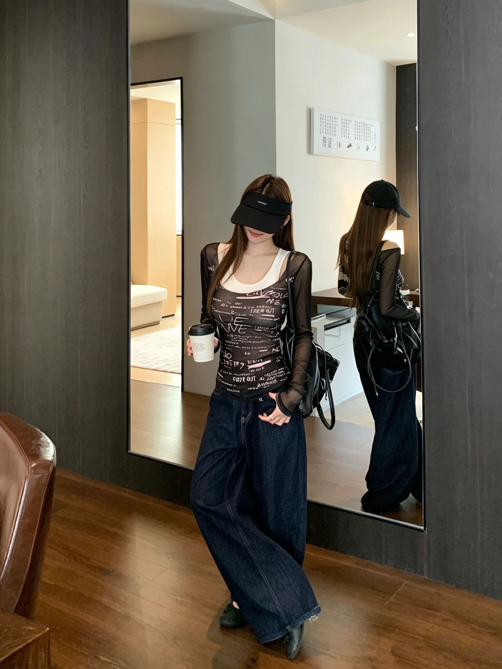 원본 원단 것 알파벳 프린트 긴팔 여성 가을 새로운 몸매 가꾸기 슬림해 보이는 벨트 가슴 패드 페이크 레이어드 맨위 상세 이미지 4