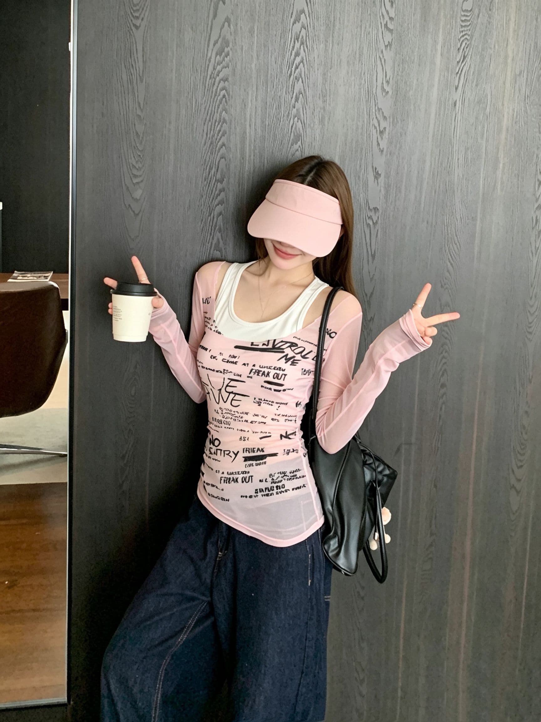 원본 원단 것 알파벳 프린트 긴팔 여성 가을 새로운 몸매 가꾸기 슬림해 보이는 벨트 가슴 패드 페이크 레이어드 맨위 상세 이미지 5