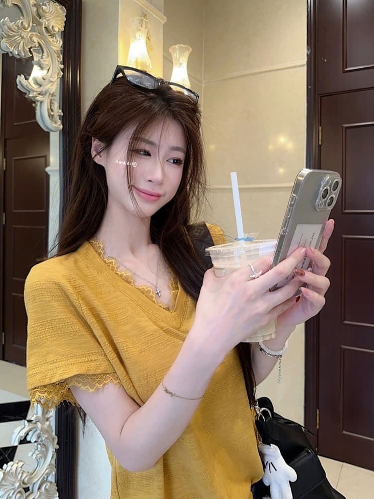 원본 품질 한 부서 레이스 조각 긍정적 인 어깨 반팔 티셔츠 여성 여름 새로운 핫걸 슬림해 보이는 맨위 상세 이미지 16