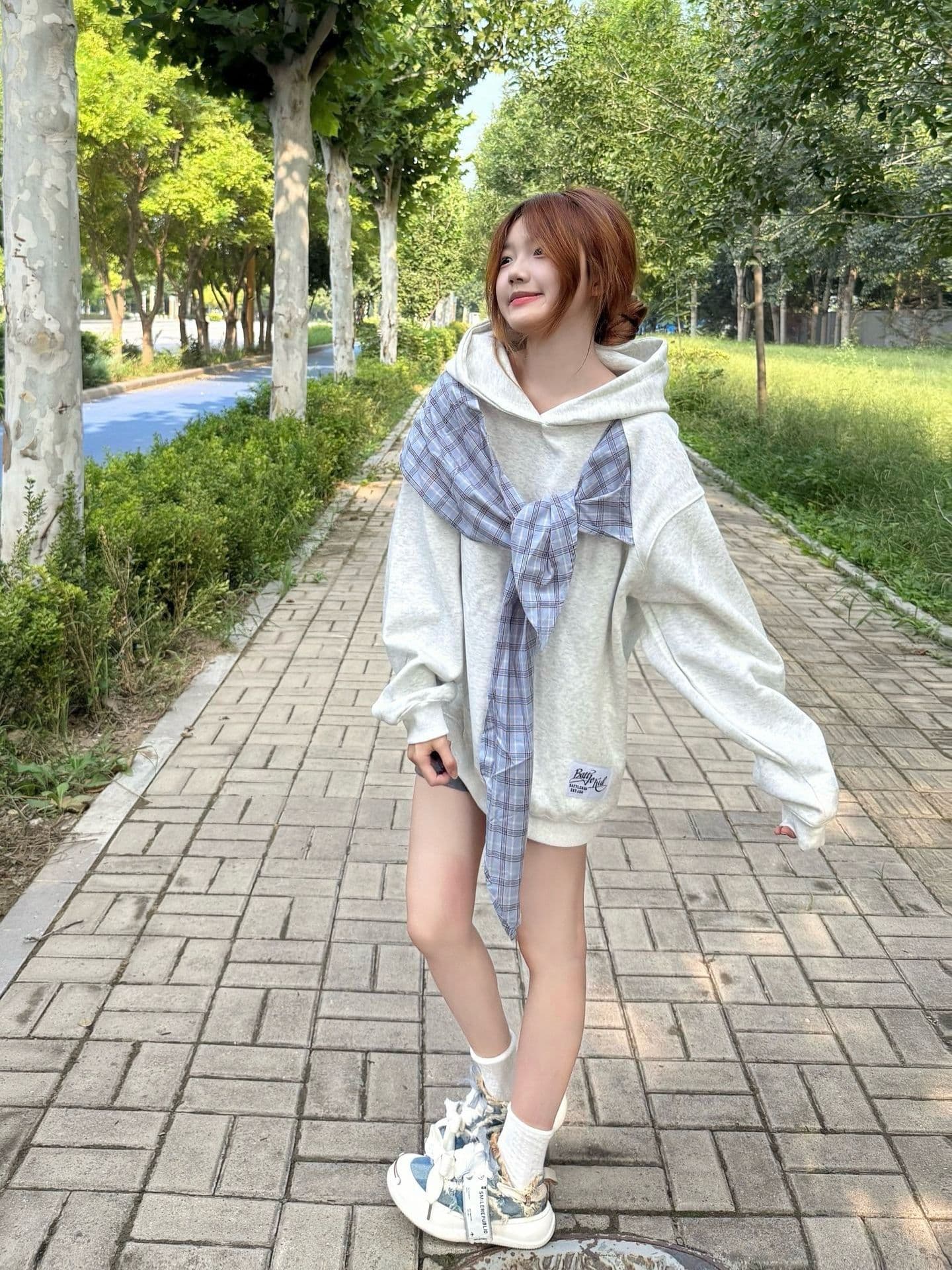 좋은 품질 원본 솜씨 광저우 체크 직물 주문 표준 순수한 Mianhua 면 후드 티 스웨터 여성 상세 이미지 6