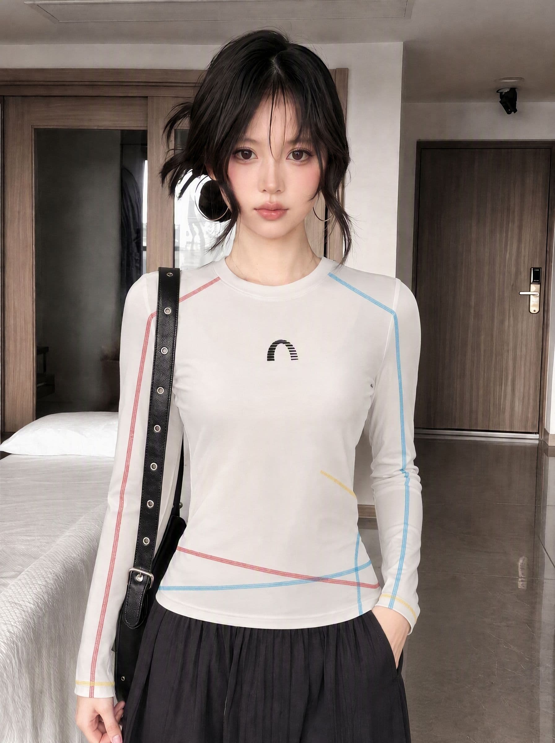 40 순면 원본 명중 인터넷 솜씨 전후 프린트 작은 대중 고급 긴팔 티셔츠 맨위 이미지 3