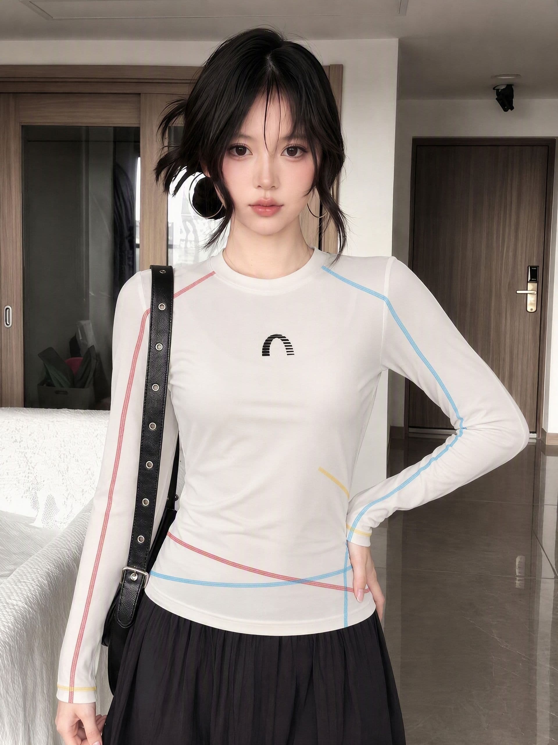 40 순면 원본 명중 인터넷 솜씨 전후 프린트 작은 대중 고급 긴팔 티셔츠 맨위 상세 이미지 2