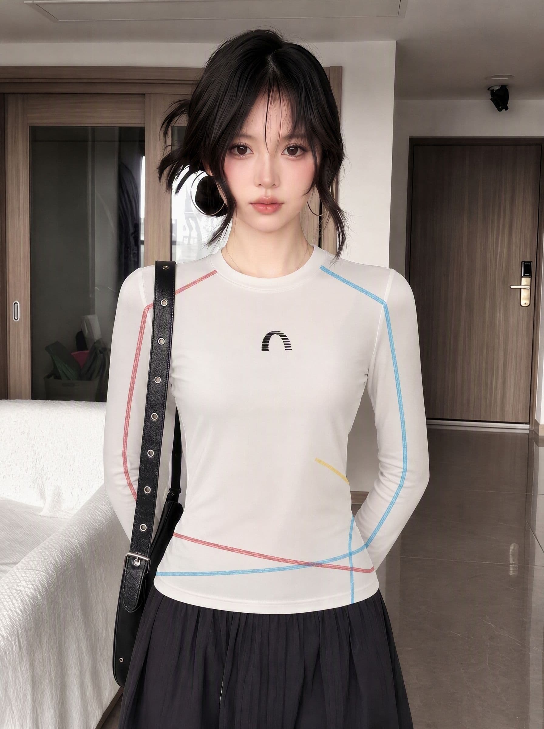 40 순면 원본 명중 인터넷 솜씨 전후 프린트 작은 대중 고급 긴팔 티셔츠 맨위 상세 이미지 3