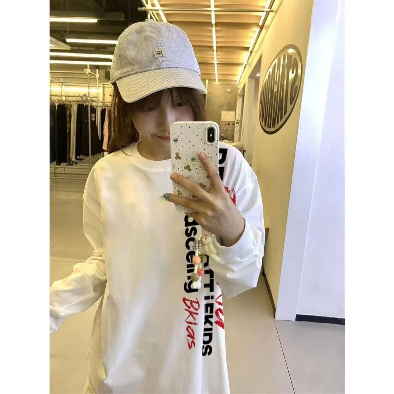 순면 220 그램 빗질하다 닫기 면 100% 이후 패키지 칼라 라운드 넥 긴팔 티셔츠 여성 프린트 맨위 상세 이미지 9