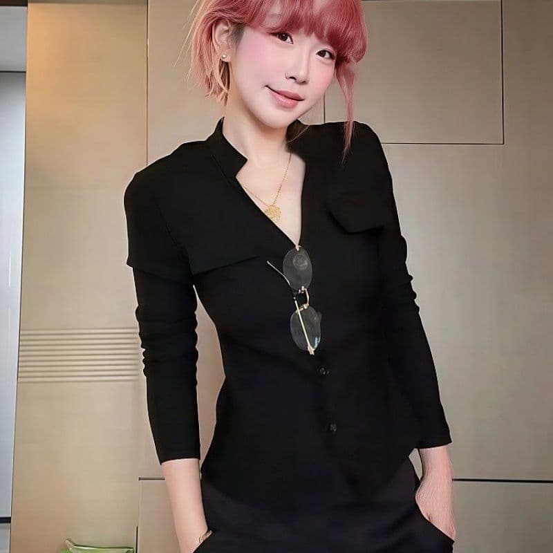 원본 원단 디자인 센스 몸매 가꾸기 슬림해 보이는 긴팔 맨위 봄 가을 새로운 고급 센스 카디건 코트 이미지 5