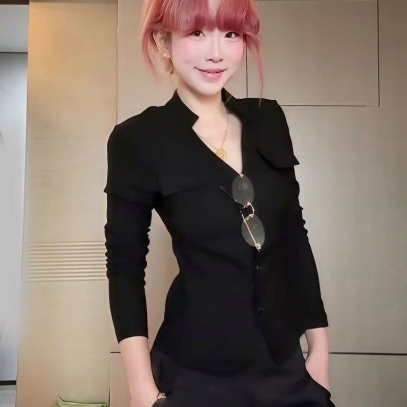 원본 원단 디자인 센스 몸매 가꾸기 슬림해 보이는 긴팔 맨위 봄 가을 새로운 고급 센스 카디건 코트 이미지 3