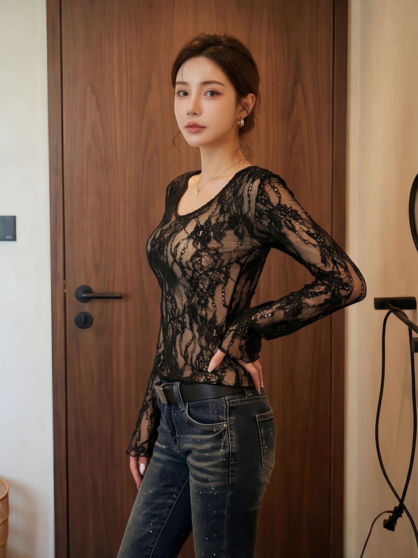 있음 네리 한 부서 레이스 기본 셔츠 티셔츠 여성 긴 소매 고급 센스 가을 겨울 인사이드 잡아라. 의류 상세 이미지 8