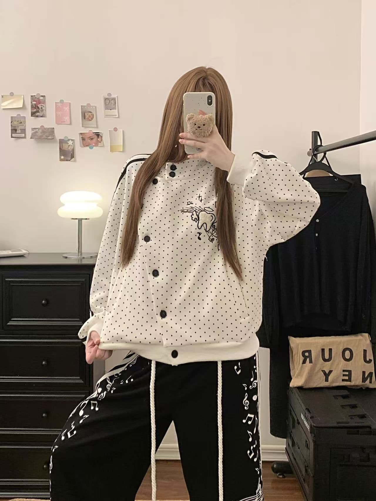 순수한 Mianhua 면 얇은 스타일 한 부서 바람 새로운 비스듬한 버클 다용도 루즈핏 도트 무늬 스트라이프 후드티 여성 코트 가을