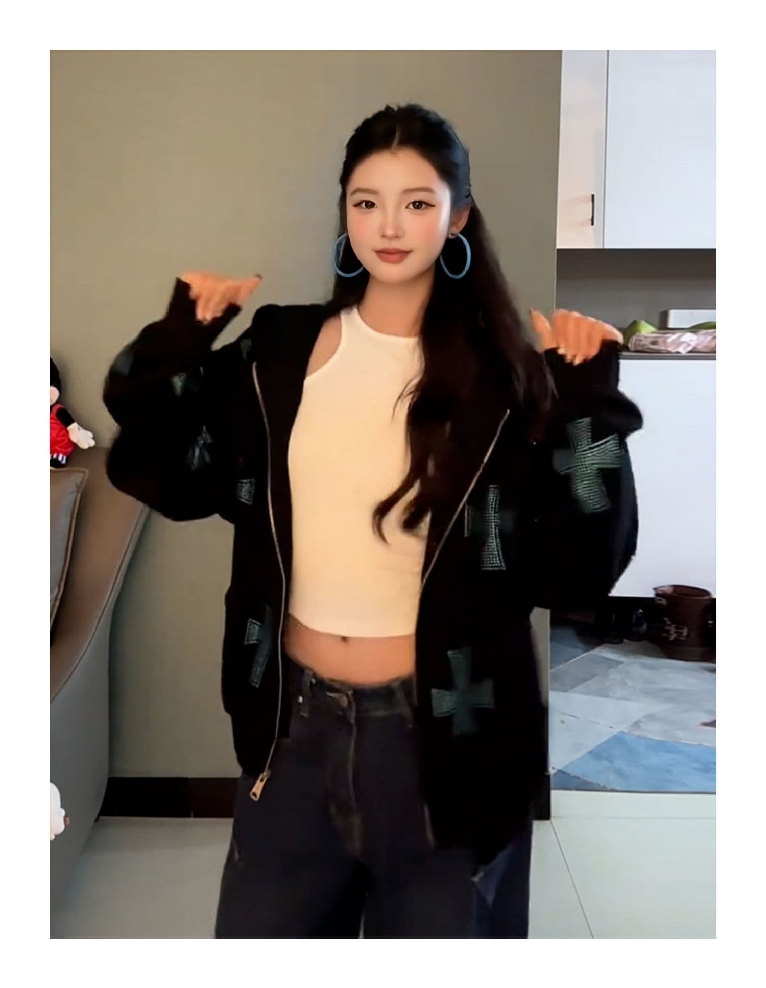 순수한 Mianhua 면 핫픽스 아메리칸 가을 겨울 맨위 십자가 후드 오픈 가디건 루즈핏 조수 브랜드 후드티 여성 코트 상세 이미지 4