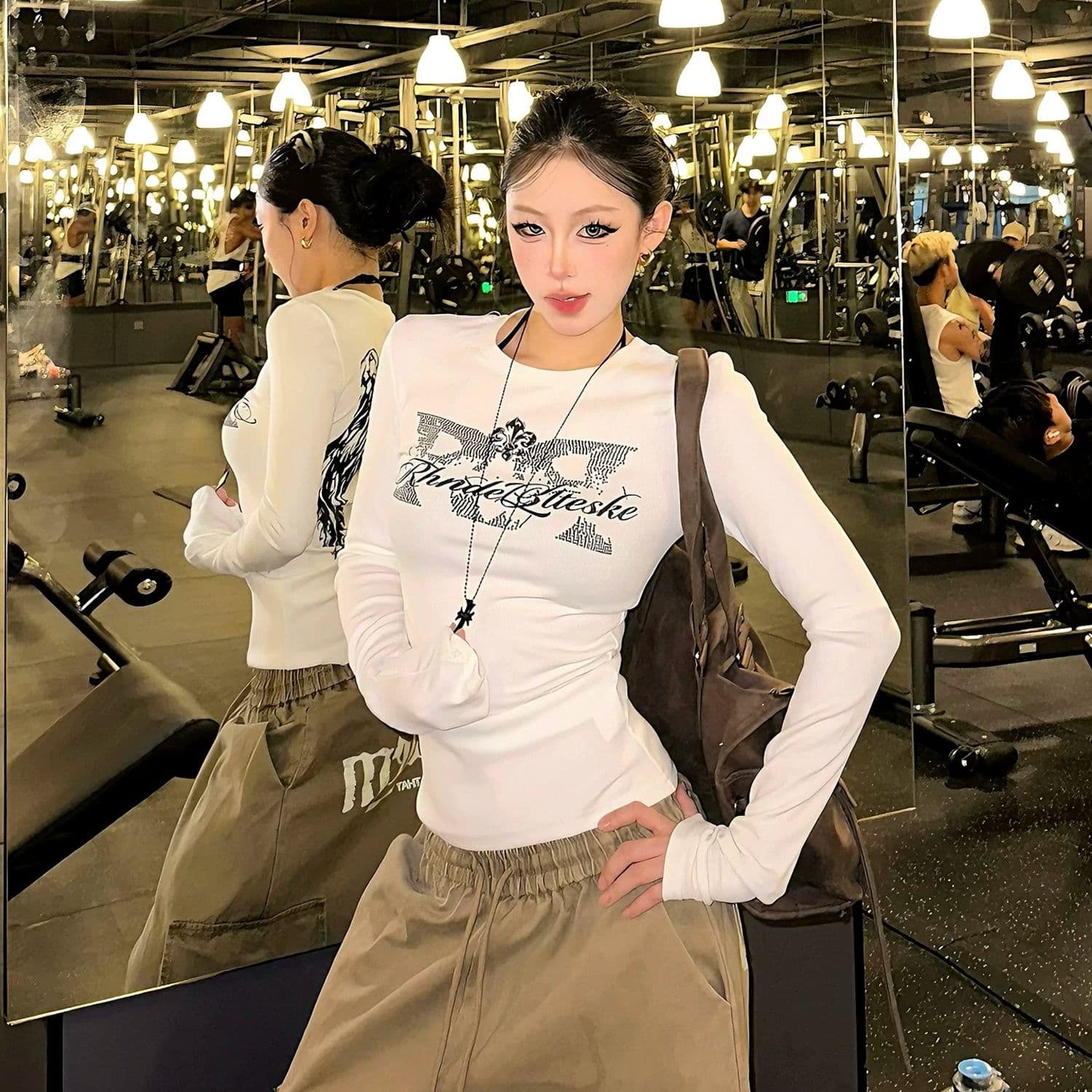 40 오스트리아 세대 서울 220 그램 92 면 8 암모니아 Lun 프린트 몸매 가꾸기 긴팔 티셔츠 여성