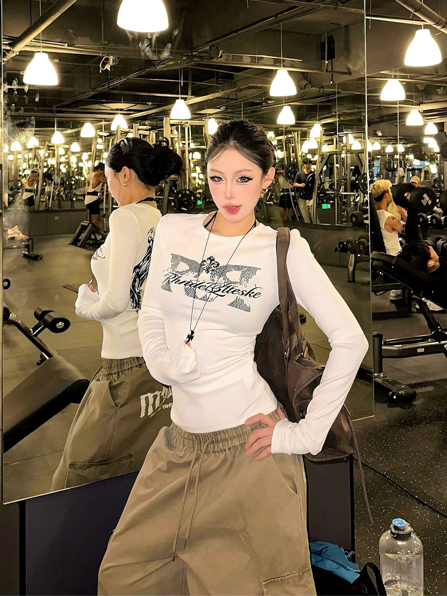 40 오스트리아 세대 서울 220 그램 92 면 8 암모니아 Lun 프린트 몸매 가꾸기 긴팔 티셔츠 여성 상세 이미지 2