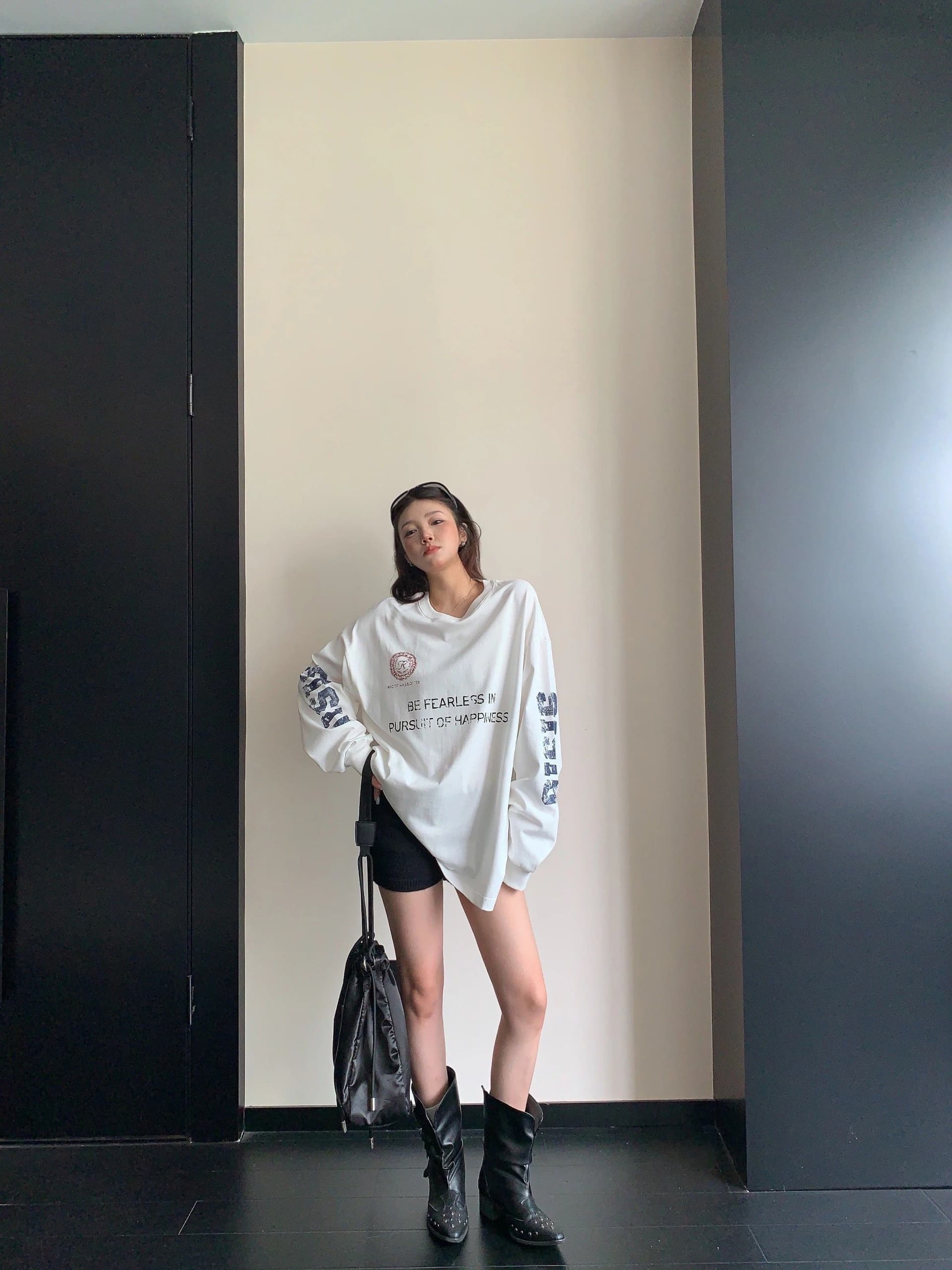 210 그램 21 이후 패키지 칼라 프린트 가을 드레스 구두 긴팔 티셔츠 여성 루즈핏 순면 라운드 넥 맨위 이미지 4