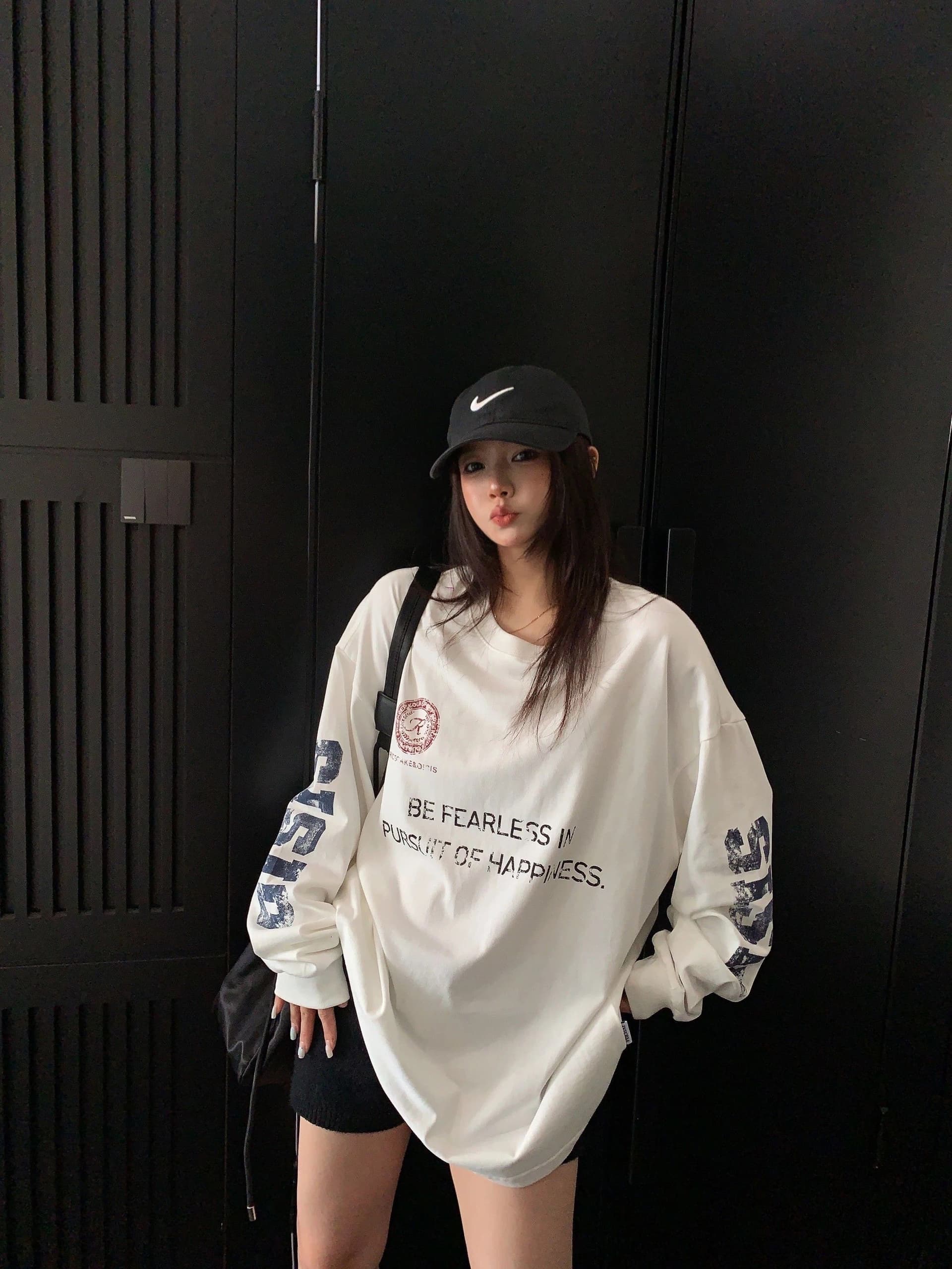 210 그램 21 이후 패키지 칼라 프린트 가을 드레스 구두 긴팔 티셔츠 여성 루즈핏 순면 라운드 넥 맨위 상세 이미지 6