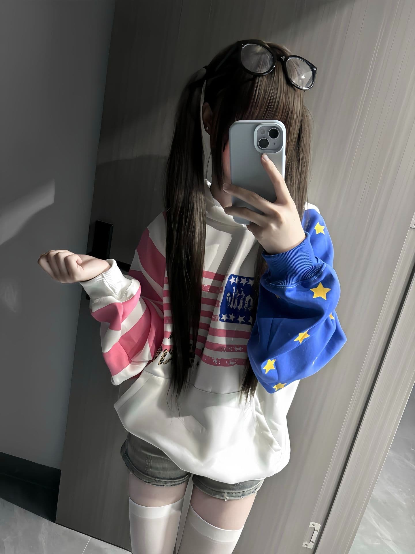 얇은 스타일 원본 크기 삽입 어깨 소매 프린트 순수한 Mianhua 면 복합 후드 티 스웨터 여성 상세 이미지 5