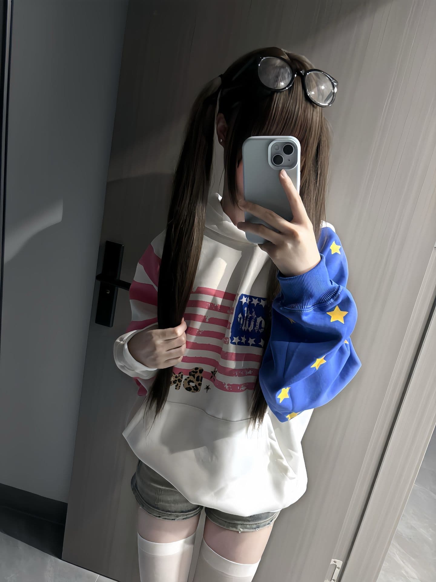얇은 스타일 원본 크기 삽입 어깨 소매 프린트 순수한 Mianhua 면 복합 후드 티 스웨터 여성 상세 이미지 6