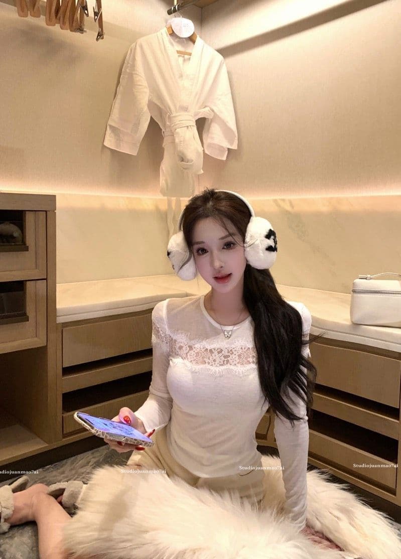260 그램 사람들 면 순수한 욕망 핫걸 바람 마이크로 ~을 통해 홀로우 아웃 레이스 조각 기본 셔츠 여성 가을 몸매 가꾸기 긴팔 맨위 상세 이미지 11