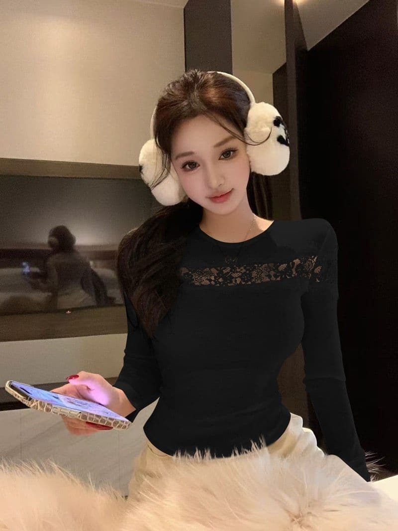 260 그램 사람들 면 순수한 욕망 핫걸 바람 마이크로 ~을 통해 홀로우 아웃 레이스 조각 기본 셔츠 여성 가을 몸매 가꾸기 긴팔 맨위 상세 이미지 13
