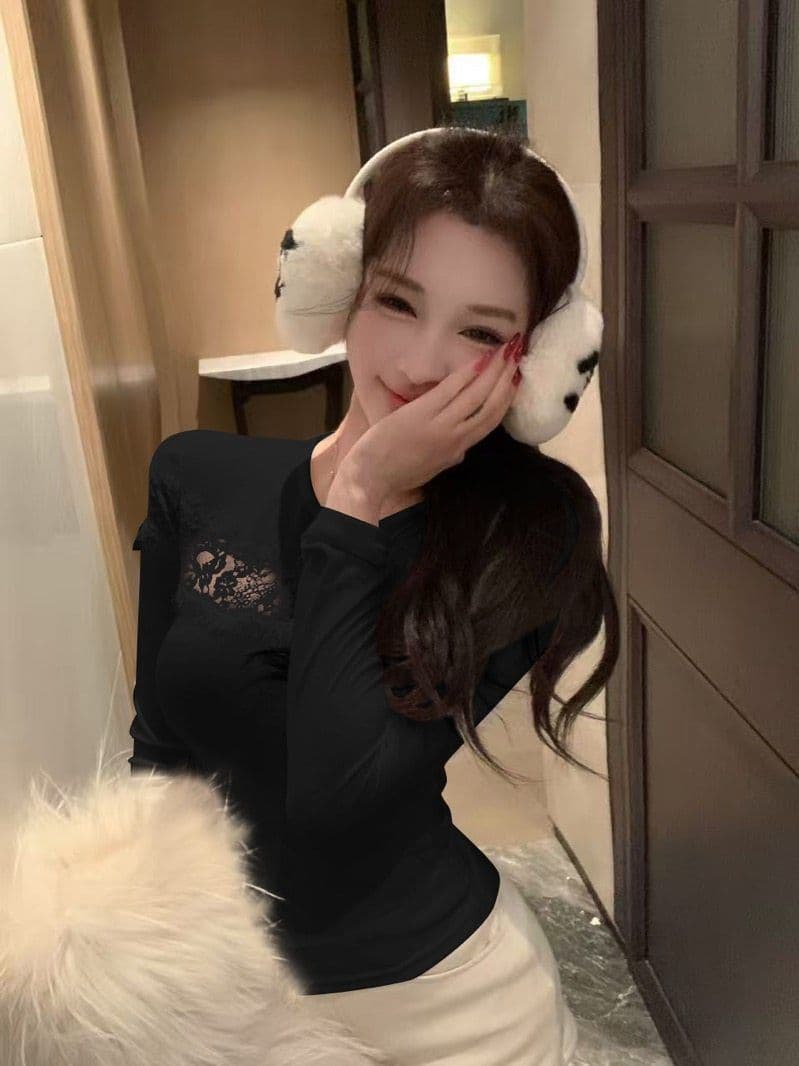 260 그램 사람들 면 순수한 욕망 핫걸 바람 마이크로 ~을 통해 홀로우 아웃 레이스 조각 기본 셔츠 여성 가을 몸매 가꾸기 긴팔 맨위 상세 이미지 14