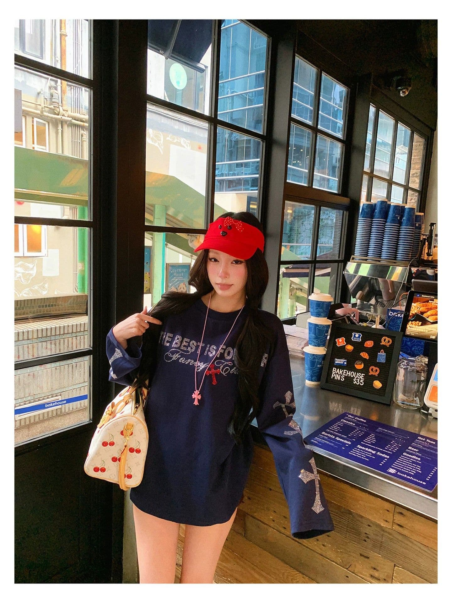 원본 것 알파벳 핫픽스 긴팔 티셔츠 여성 이른 봄 착용 가져 가라. 루즈핏 맨위 상세 이미지 15