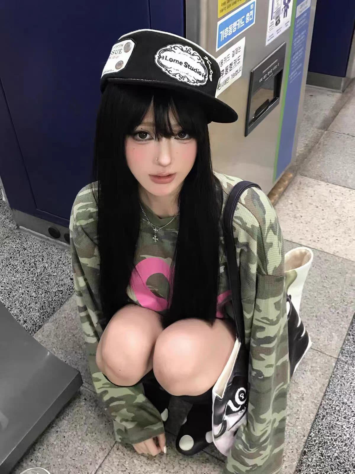 광저우 후아 남편 그리드 원본 크기 이후 패키지 칼라 프린트 카모플라주 티셔츠 남녀 맨위 이미지 2