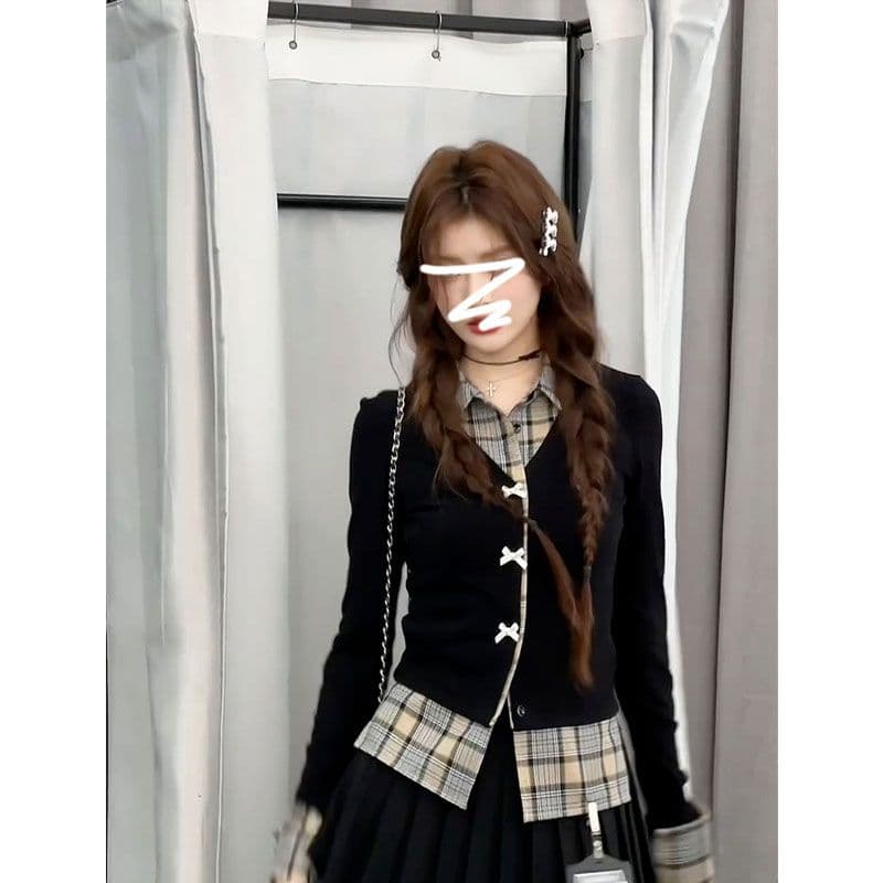 광저우 원단 아메리칸 학원 스타일 착용 가져 가라. 페이크 레이어드 여성 셔츠 가을 겨울 긴팔 몸매 가꾸기 인사이드 잡아라. 의류 상세 이미지 3