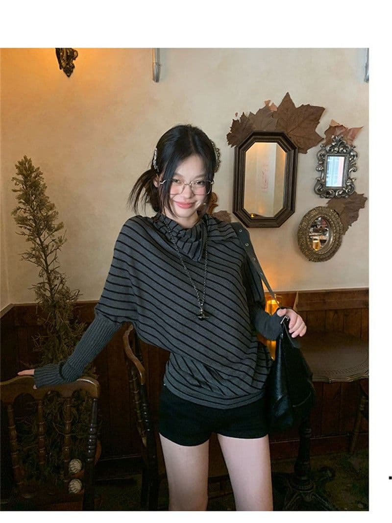 원본 품질 자이언트 잘 생긴 가을 착용 가져 가라. 한 부서 배트윙 소매 빅 사이즈 루즈핏 슬림해 보이는 긴팔 맨위 상세 이미지 6