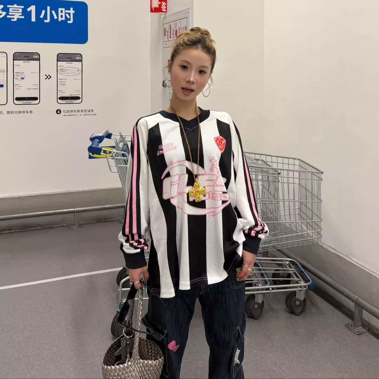 원본 솜씨 원본 저지 원단 아메리칸 높음 거리 메쉬 프린트 긴팔 티셔츠 남녀 커플 조수 브랜드 가을
