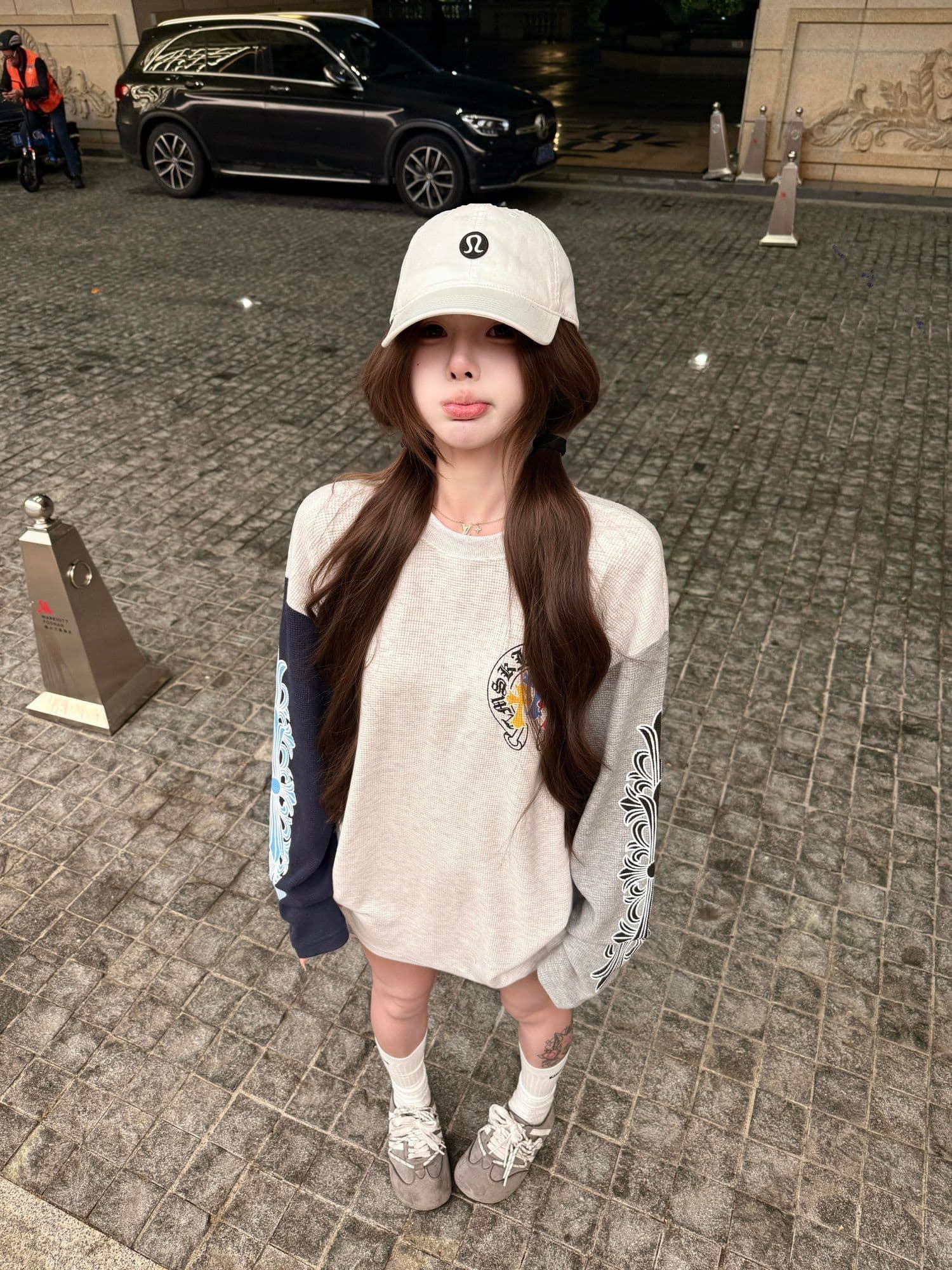 광저우 원단 280 그램 후아 남편 그리드 긴팔 티셔츠 여성 이미지 4