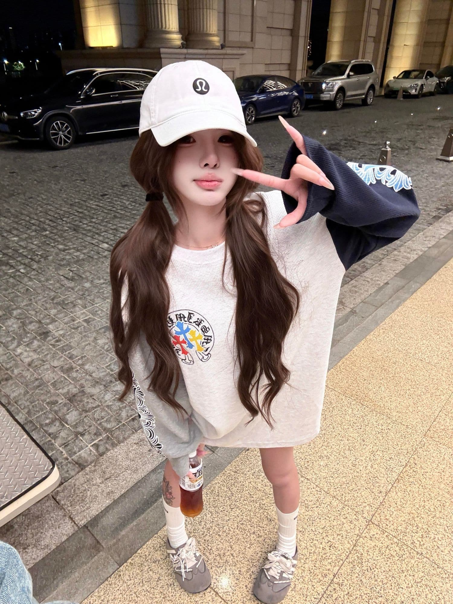 광저우 원단 280 그램 후아 남편 그리드 긴팔 티셔츠 여성 상세 이미지 3