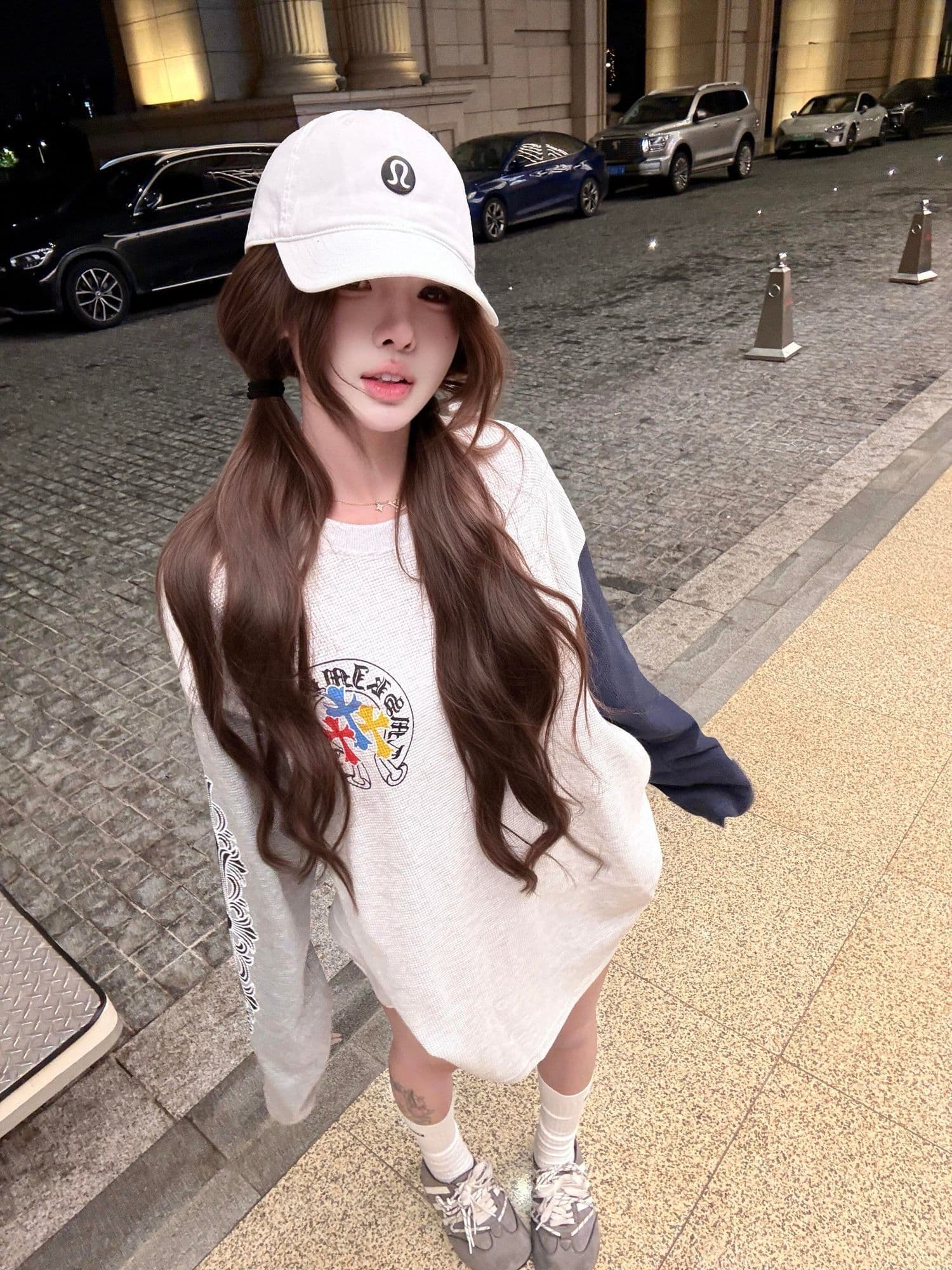 광저우 원단 280 그램 후아 남편 그리드 긴팔 티셔츠 여성 상세 이미지 4