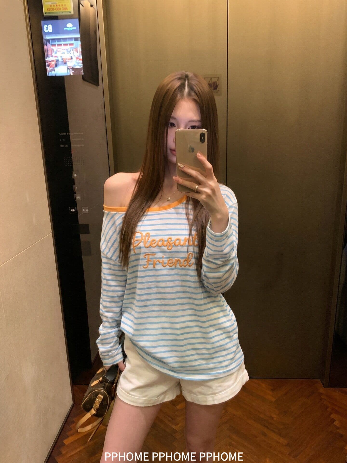 원본 품질 느긋한 수식 한 부서 스트라이프 자수 알파벳 긴팔 티셔츠 가을 슬림해 보이는 맨위 상세 이미지 8