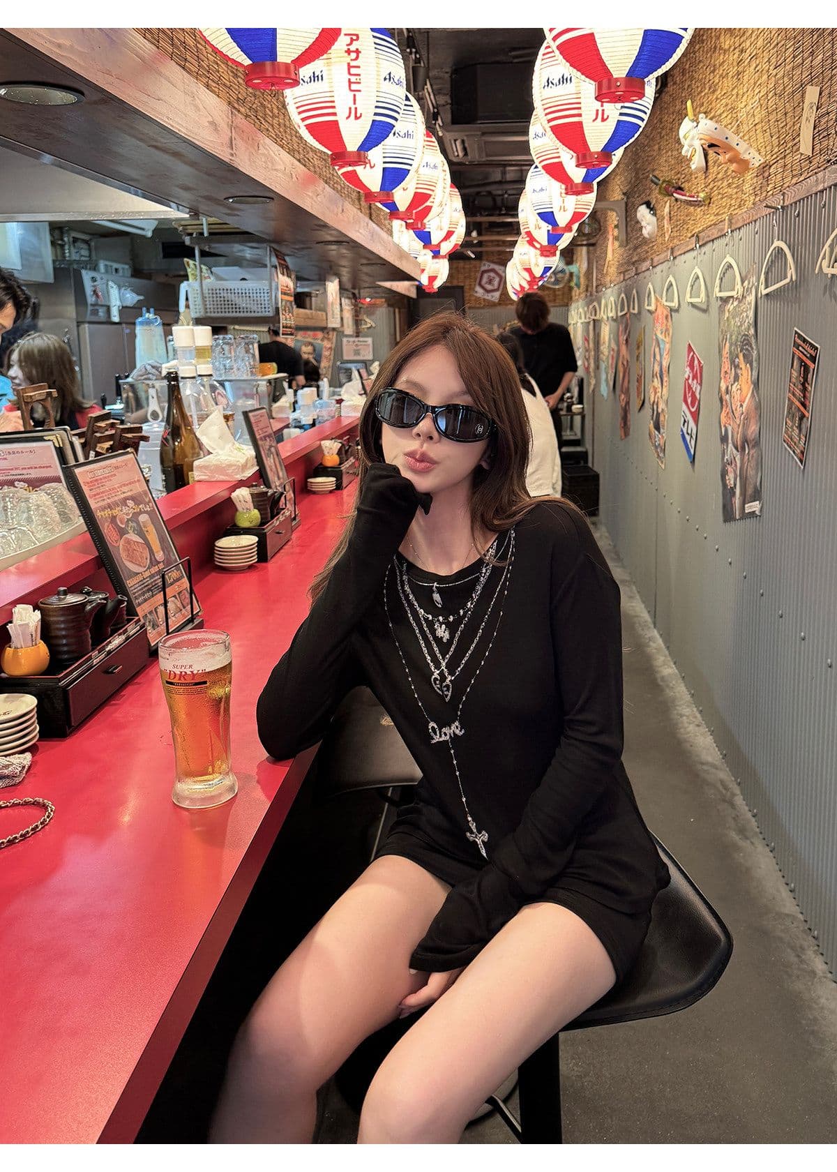 260 그램 사람들 면 목걸이 프린트 기초 라운드 넥 긍정적 인 어깨 몸매 가꾸기 작은 키 가을 로드 중 기본 셔츠 긴팔 티셔츠 여성 상세 이미지 17