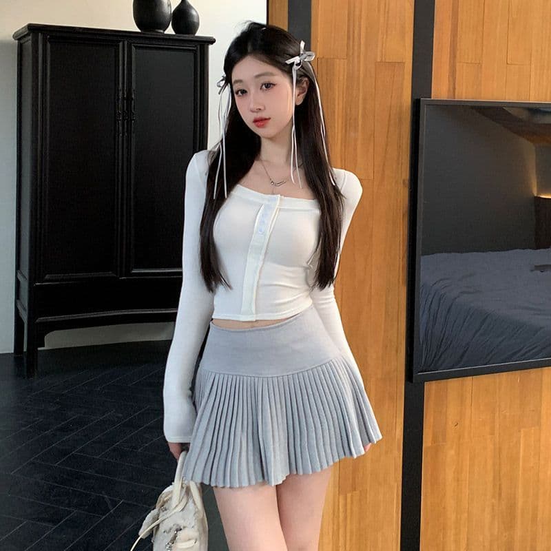 모방 면 광장 칼라 핫걸 순수한 욕망 바람 쇼트 스타일 봄 가을 긴팔 티셔츠 여성 몸매 가꾸기 인사이드 잡아라. 의류 이미지 3