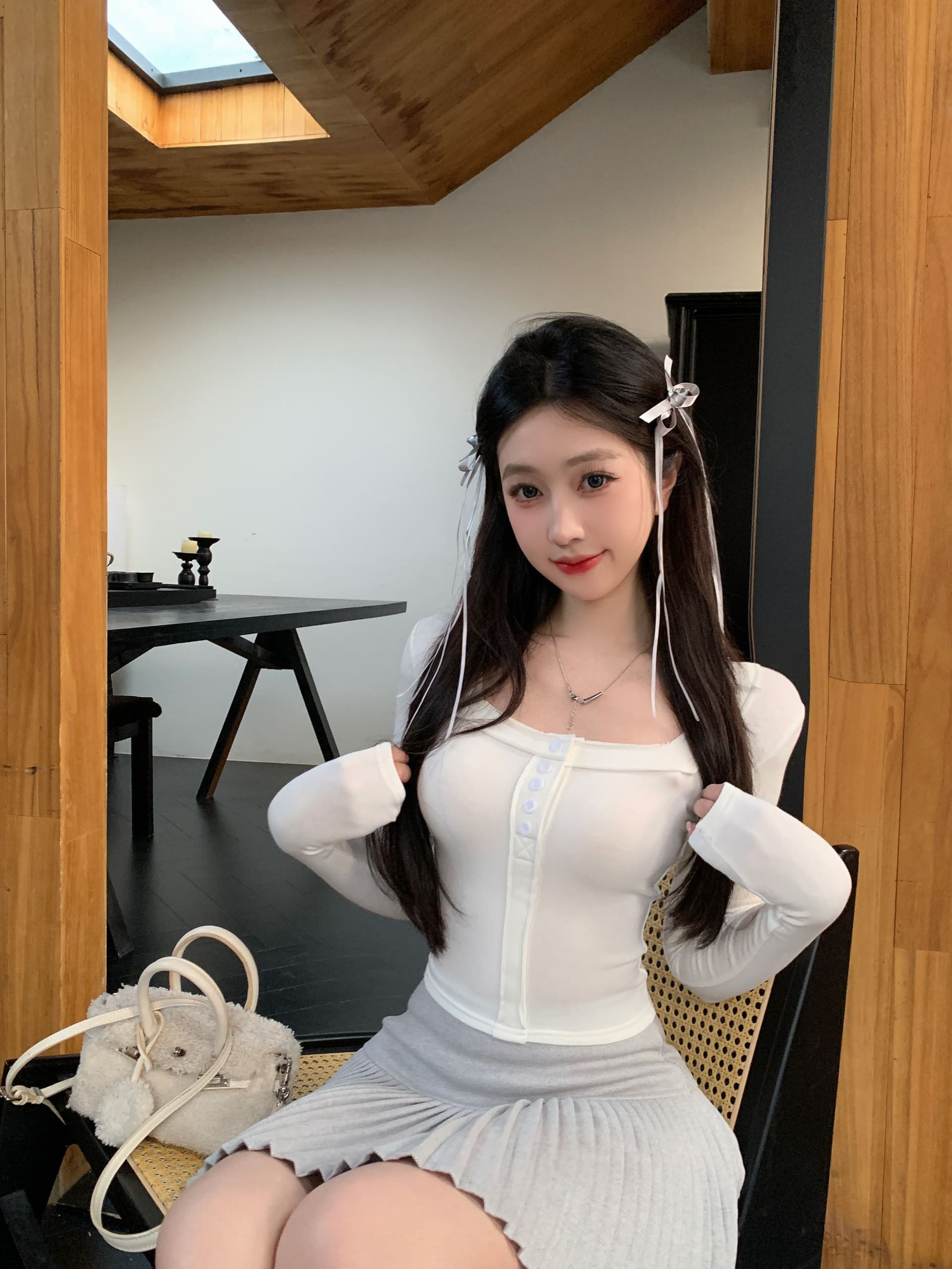 모방 면 광장 칼라 핫걸 순수한 욕망 바람 쇼트 스타일 봄 가을 긴팔 티셔츠 여성 몸매 가꾸기 인사이드 잡아라. 의류 상세 이미지 3
