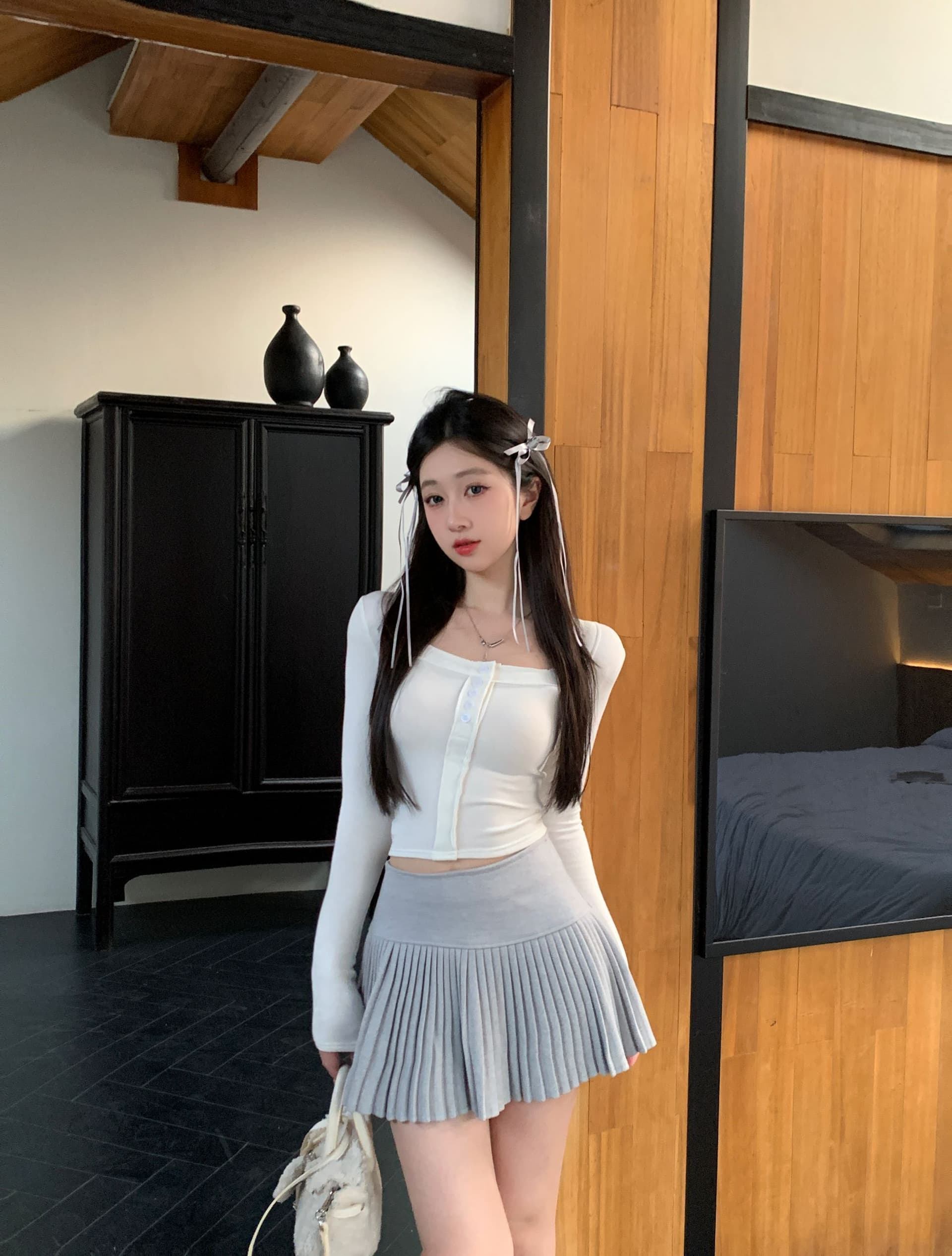 모방 면 광장 칼라 핫걸 순수한 욕망 바람 쇼트 스타일 봄 가을 긴팔 티셔츠 여성 몸매 가꾸기 인사이드 잡아라. 의류 상세 이미지 5