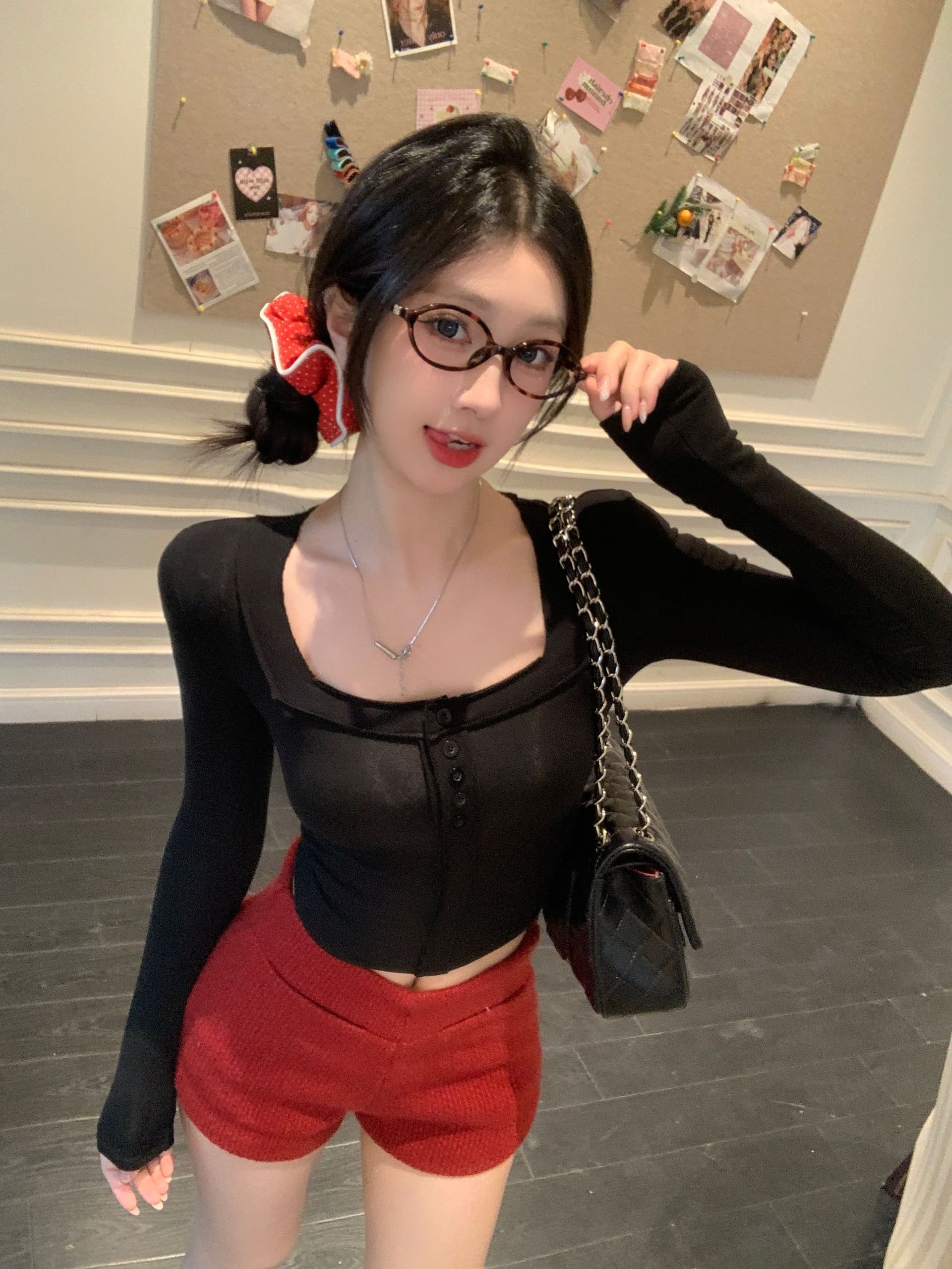 모방 면 광장 칼라 핫걸 순수한 욕망 바람 쇼트 스타일 봄 가을 긴팔 티셔츠 여성 몸매 가꾸기 인사이드 잡아라. 의류 상세 이미지 8