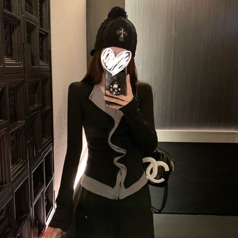 모방 면 프랑스식 패치워크 색상 페이크 레이어드 디자인 센스 몸매 가꾸기 여성 티셔츠 봄 가을 기본 셔츠 맨위 이미지 4
