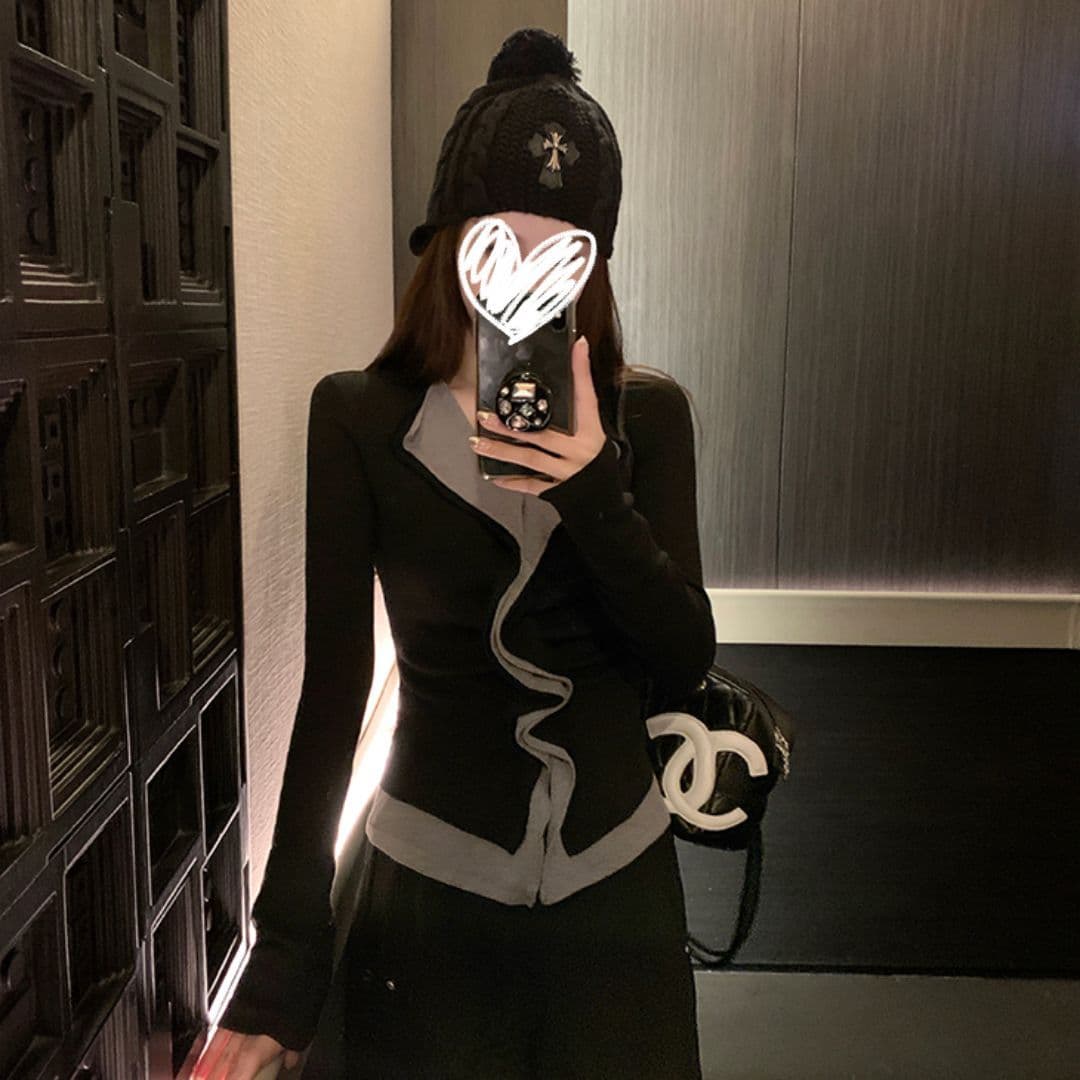 모방 면 프랑스식 패치워크 색상 페이크 레이어드 디자인 센스 몸매 가꾸기 여성 티셔츠 봄 가을 기본 셔츠 맨위 상세 이미지 6