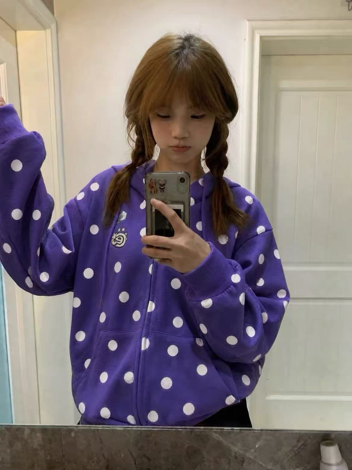 순수한 Mianhua 면 복합 자수 후드 지퍼 재킷 후드티 상세 이미지 5