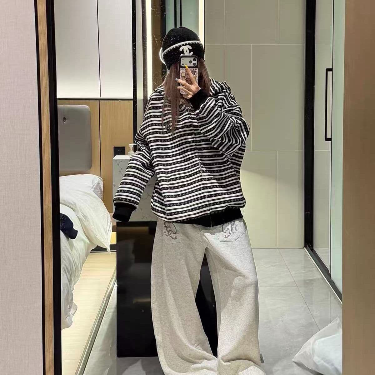 후아 면 복합 우유 실크 자수 후드 지퍼 재킷 후드티 이미지 2