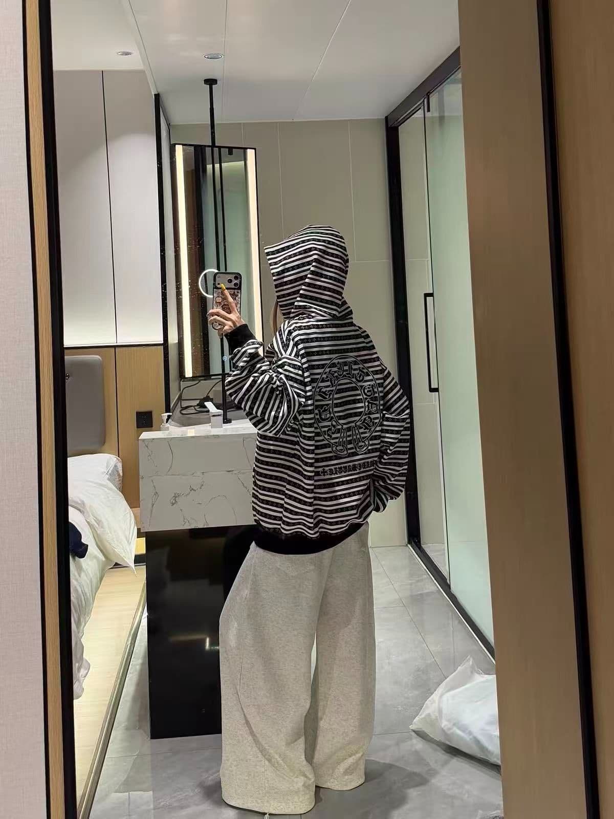 후아 면 복합 우유 실크 자수 후드 지퍼 재킷 후드티 상세 이미지 2
