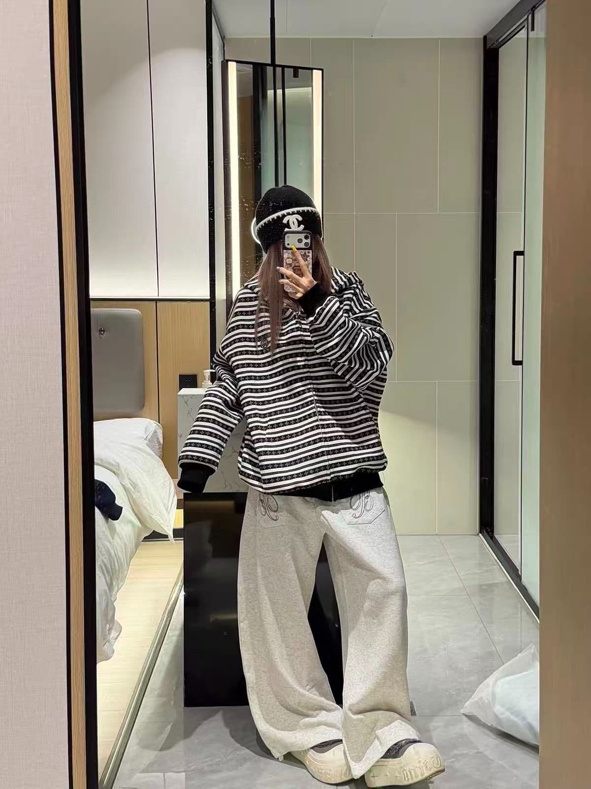 후아 면 복합 우유 실크 자수 후드 지퍼 재킷 후드티 상세 이미지 3