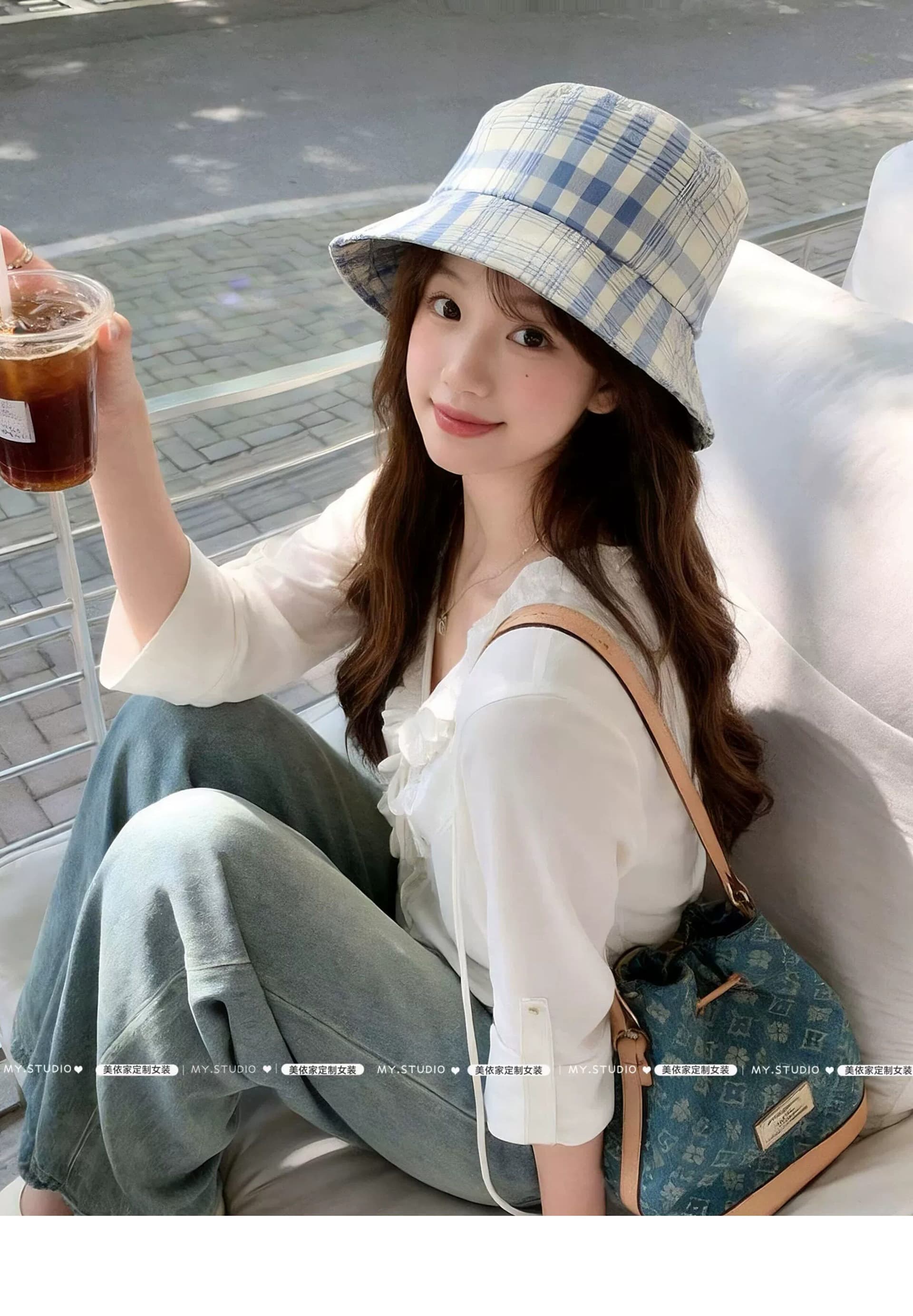 그레이트 봐. 의류 이른 가을 V넥 프릴 화이트 긴팔 티셔츠 한 부서 디자인 센스 슬림해 보이는 작은 셔츠 상세 이미지 5