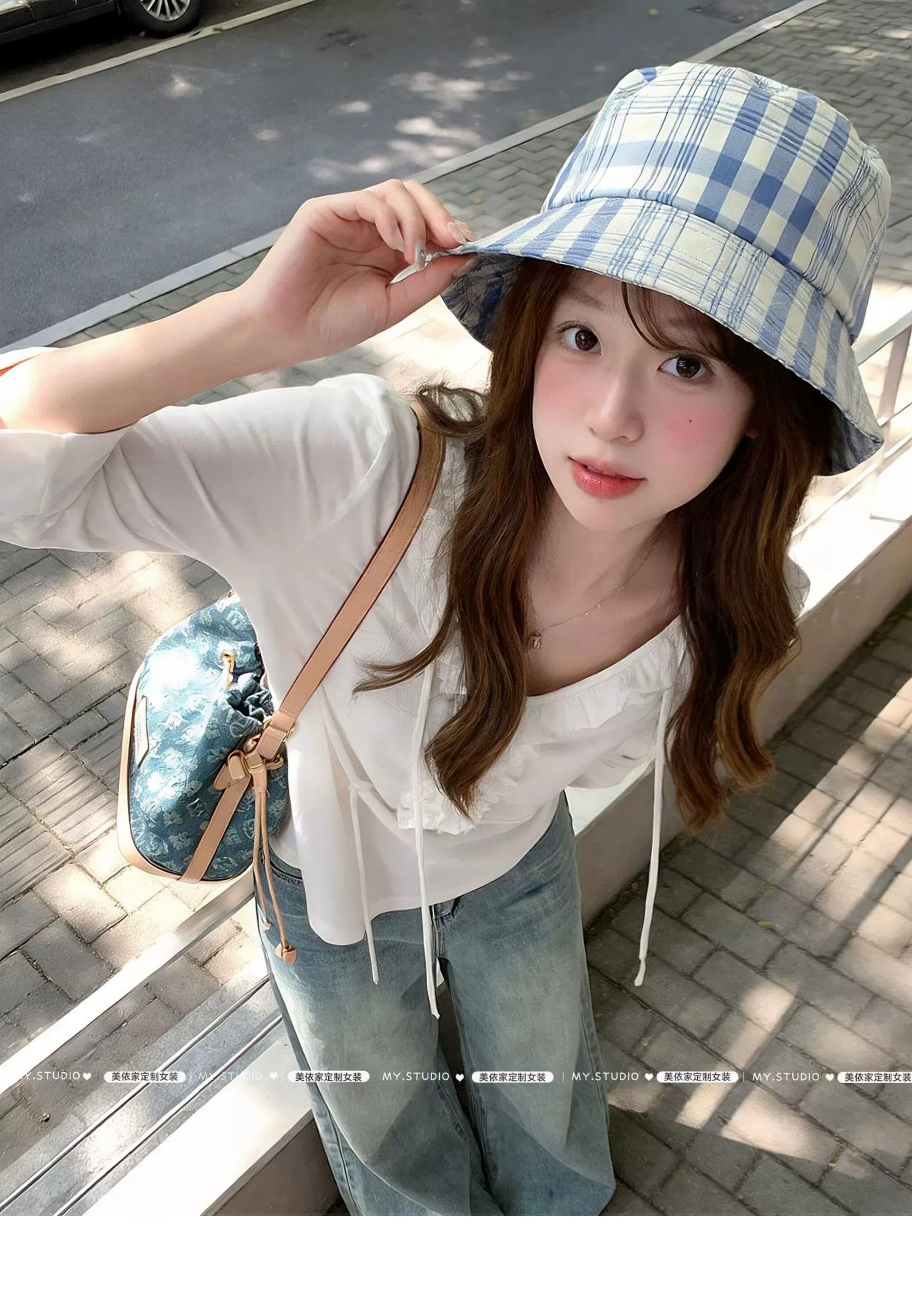 그레이트 봐. 의류 이른 가을 V넥 프릴 화이트 긴팔 티셔츠 한 부서 디자인 센스 슬림해 보이는 작은 셔츠 상세 이미지 9
