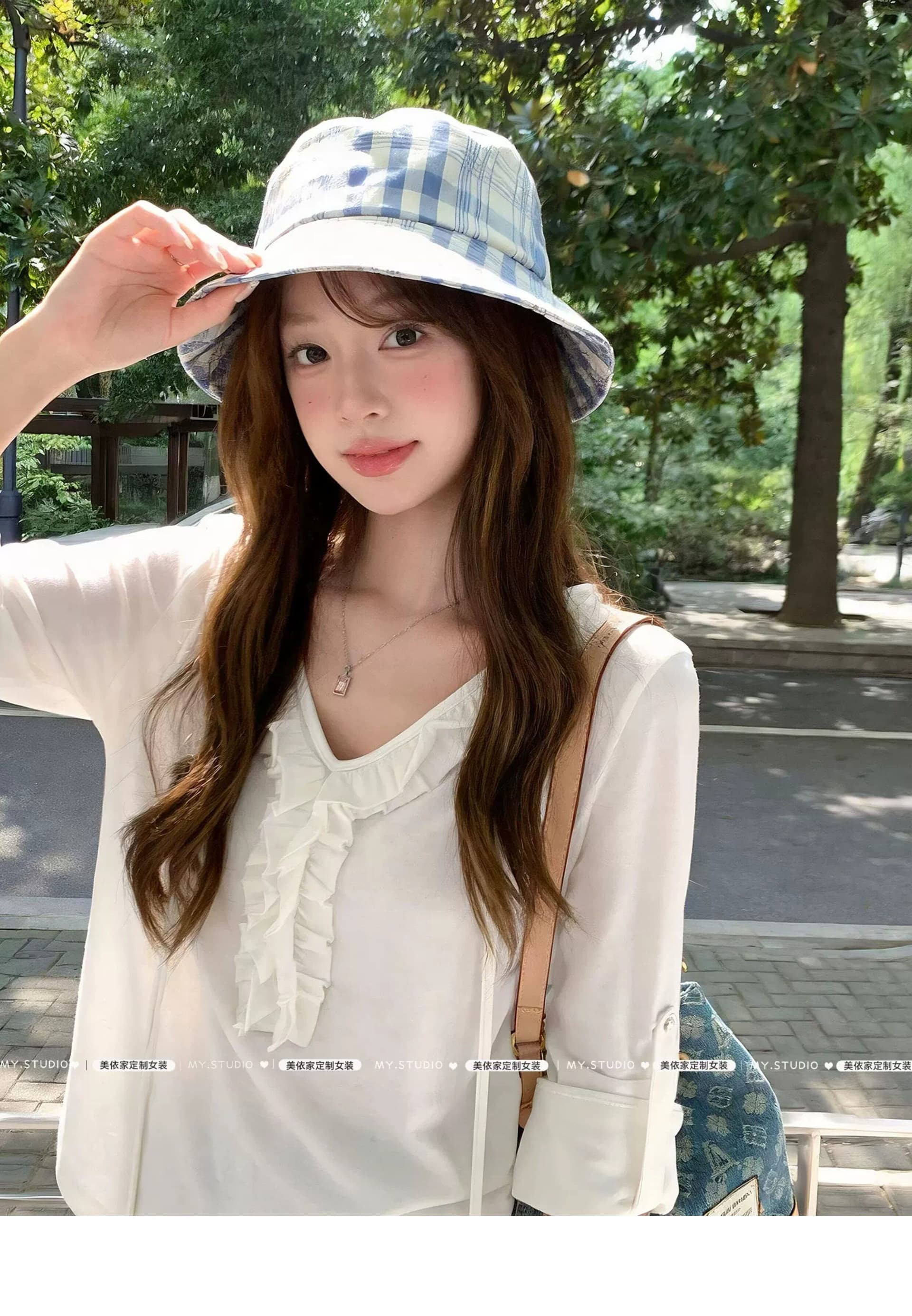 그레이트 봐. 의류 이른 가을 V넥 프릴 화이트 긴팔 티셔츠 한 부서 디자인 센스 슬림해 보이는 작은 셔츠 상세 이미지 10