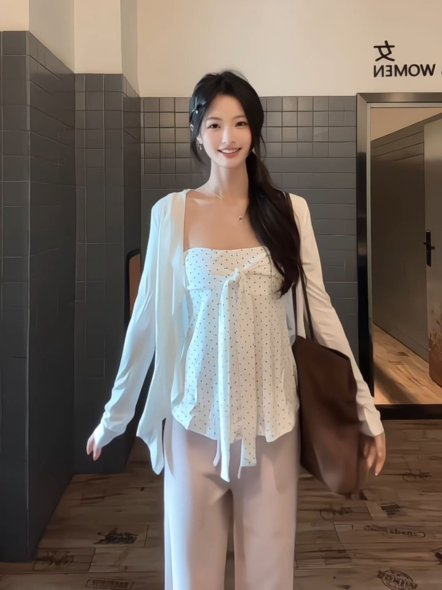 사람들 면 한 스트라이프 나비 매듭 튜브탑 오픈 가디건 작은 세트 여성 가을 잘 생긴 자외선 차단 통기성 재킷 착용 가져 가라. 세트 상세 이미지 9