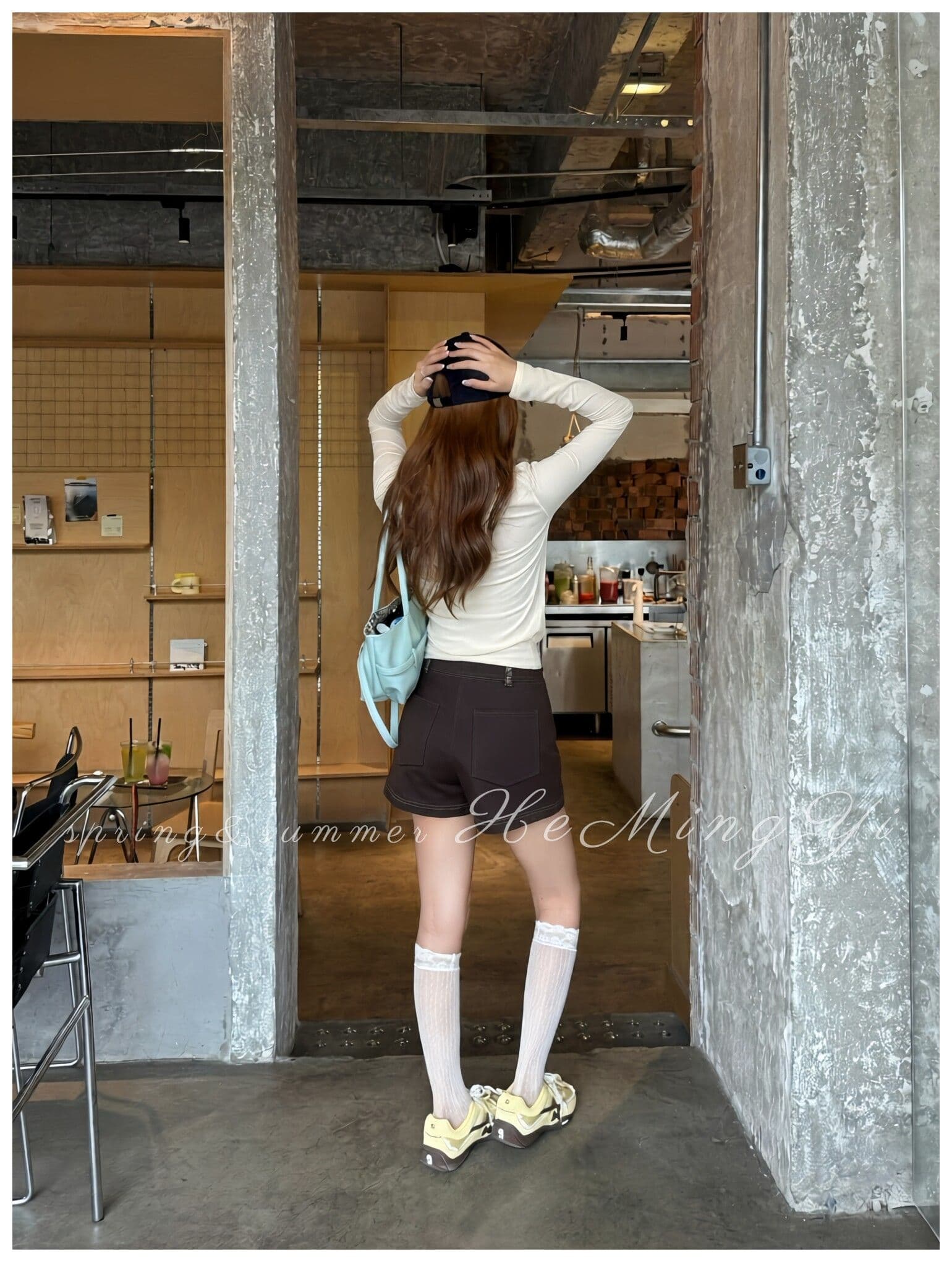 한 부서 순수한 욕망 바람 슬립 블라우스 두 조각 여성 세트 대 라운드 넥 루즈핏 슬림해 보이는 긴팔 자외선 차단 맨위 이미지 4