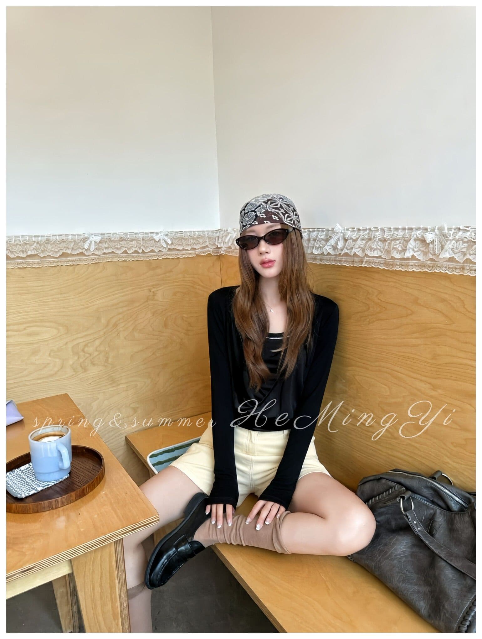 한 부서 순수한 욕망 바람 슬립 블라우스 두 조각 여성 세트 대 라운드 넥 루즈핏 슬림해 보이는 긴팔 자외선 차단 맨위 상세 이미지 4