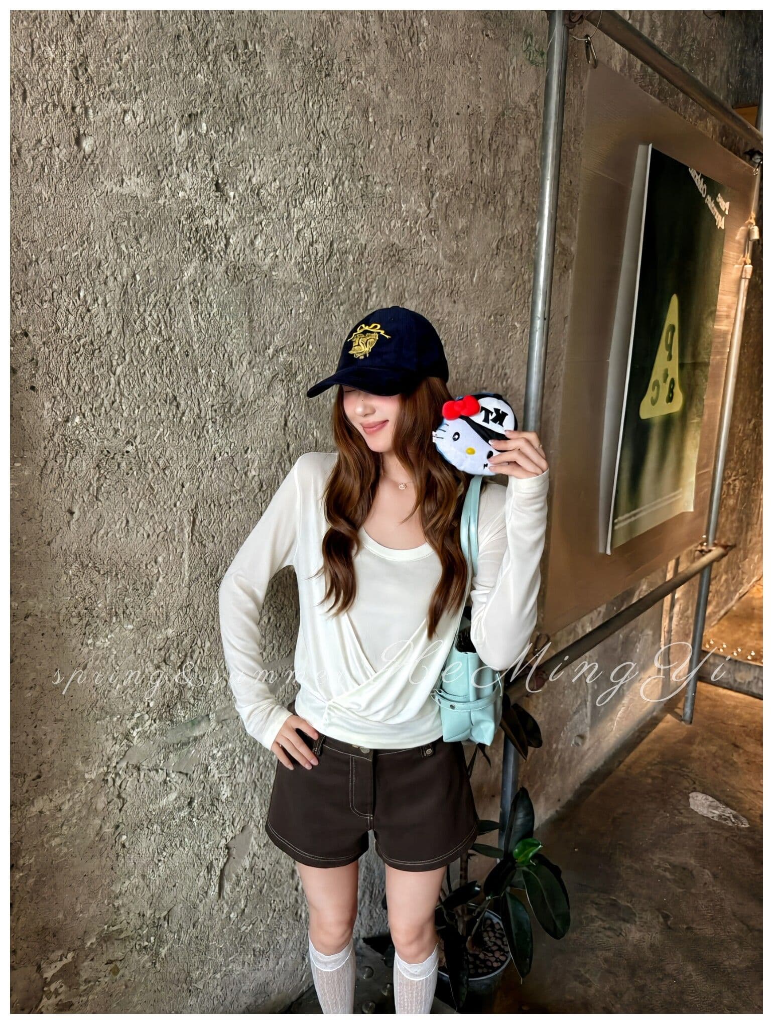 한 부서 순수한 욕망 바람 슬립 블라우스 두 조각 여성 세트 대 라운드 넥 루즈핏 슬림해 보이는 긴팔 자외선 차단 맨위 상세 이미지 7