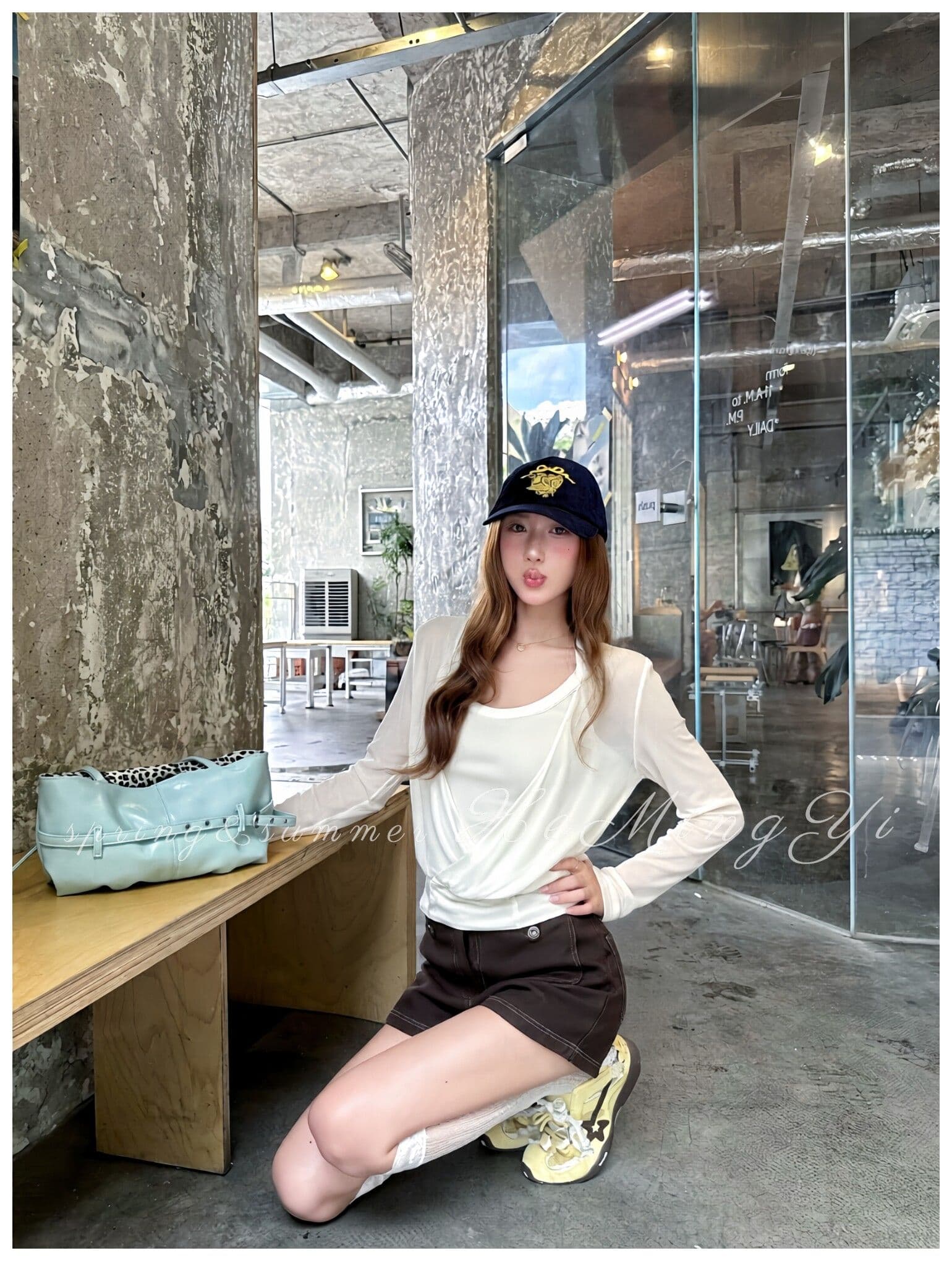 한 부서 순수한 욕망 바람 슬립 블라우스 두 조각 여성 세트 대 라운드 넥 루즈핏 슬림해 보이는 긴팔 자외선 차단 맨위 상세 이미지 9